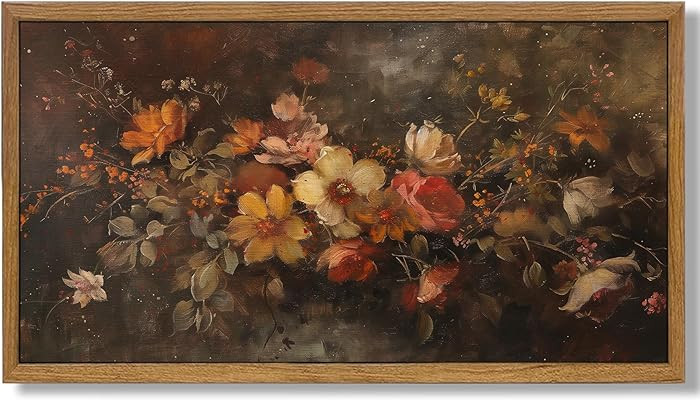 Aroutde Framed Vintage Floral Canvas Wall Art, Retro Dark Moody Flower Painting Home Wall Decor, ... | Amazon (US)