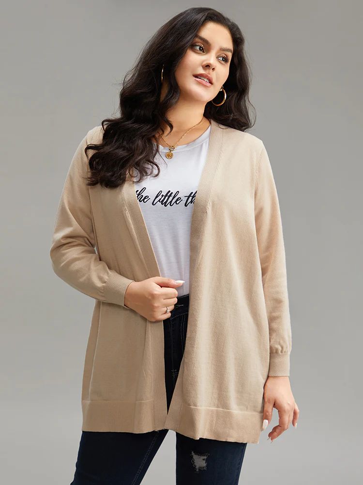 Solid Elastic Cuffs Open Front Cardigan | Bloomchic