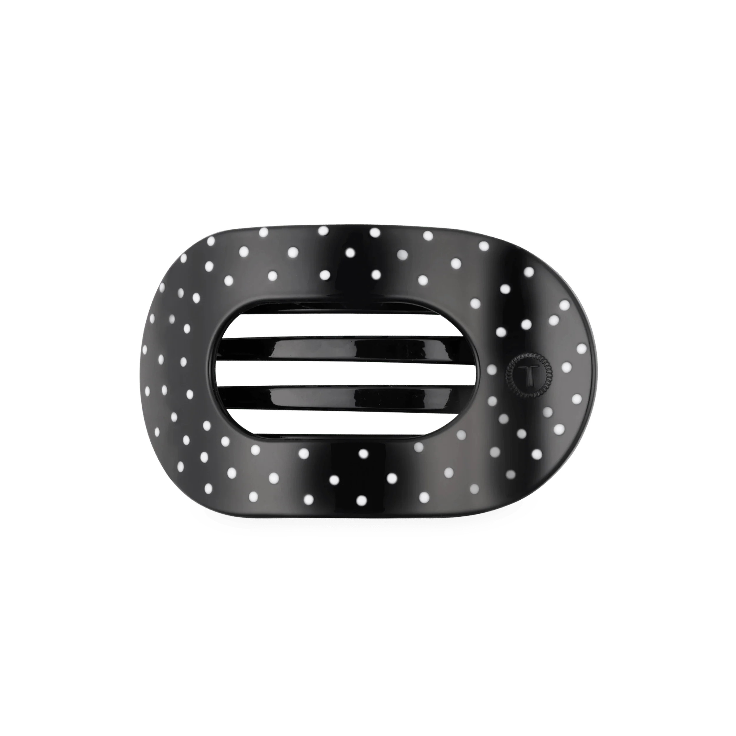 Black Polka Dot Party Medium Flat Round Hair Clip | TELETIES