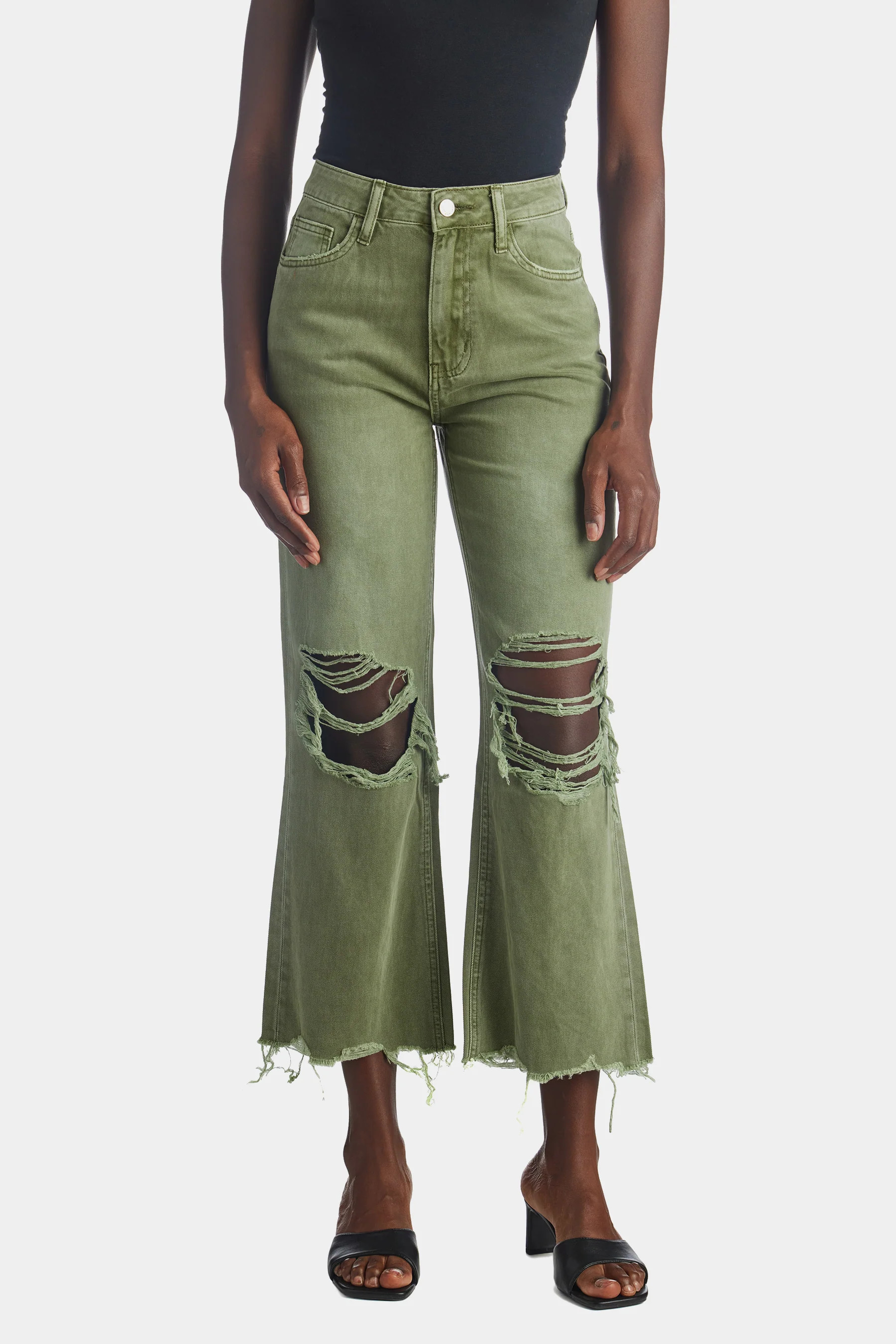 Vervet Women's 90'S Vintage Crop Flare in Olive Light Wash Denim 32 Lord & Taylor | Lord & Taylor