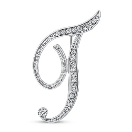 Bling Jewelry Large Letter T Script Initial Pin Brooch Pave Crystal Silver Plated | Walmart (US)