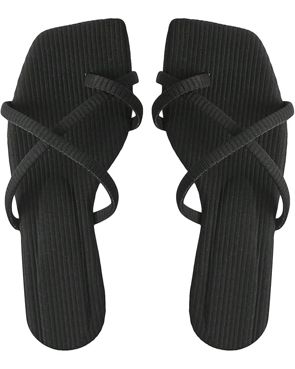 GORGLITTER Women's Cross Strappy Sandal Flat Sandals Toe Ring Slides Slip on Flip Flops | Amazon (US)