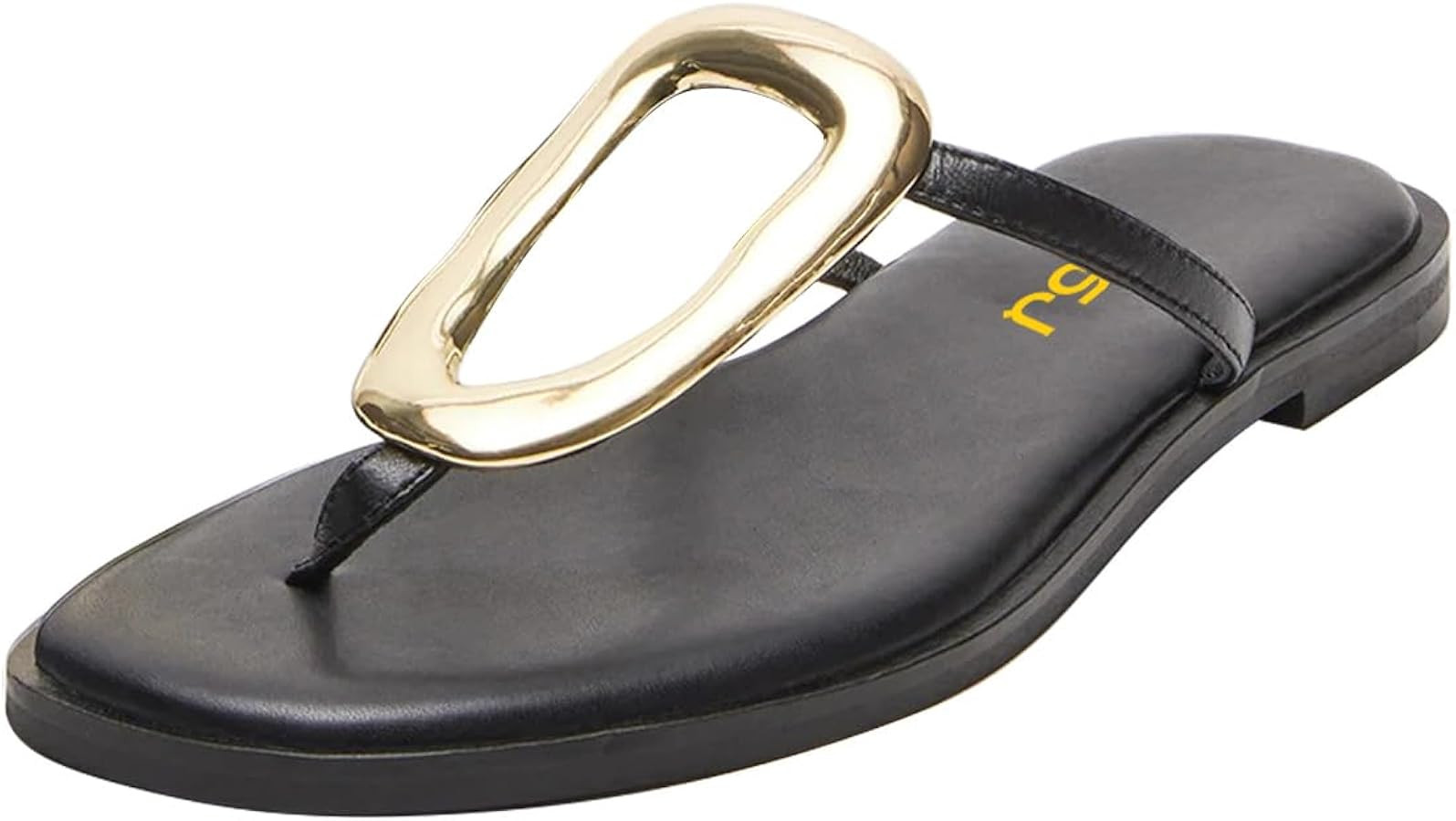 FSJ Women Open Toe Flat Thong Sandals T-Strap Gold Detail Flip Flops Slip-On Slides Casual Summer... | Amazon (US)