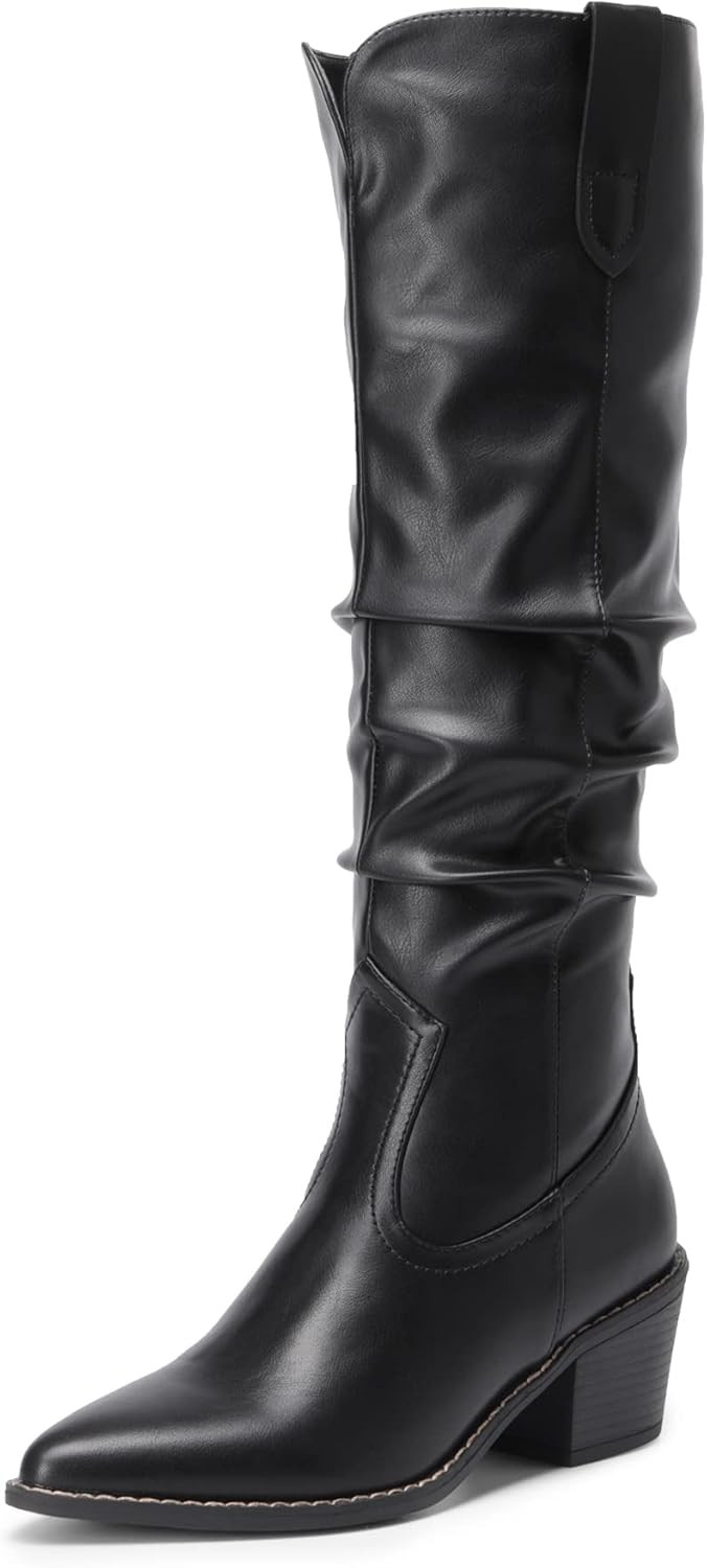 DREAM PAIRS Cowboy Boots For Women, Cowgirl Western Chunky Heels Pointed Toe Side Zip Slouch Knee... | Amazon (US)