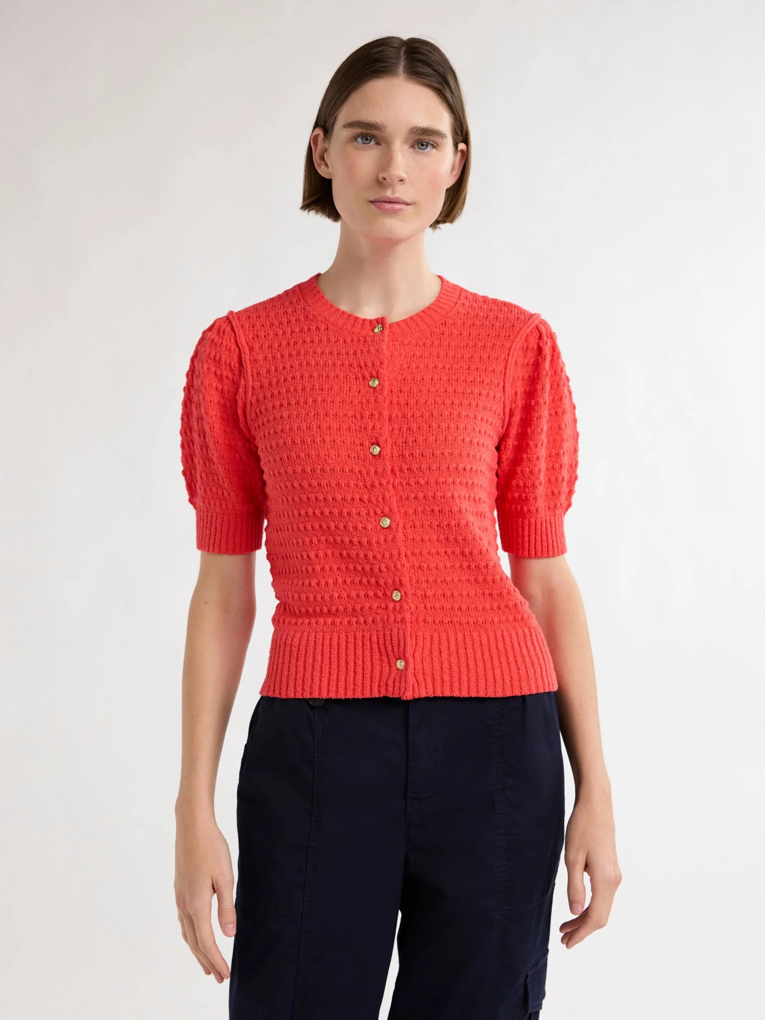 Free Assembly Women’s Textured Cardigan Sweater with Short Puff Sleeves, Lightweight, Sizes XS-... | Walmart (US)