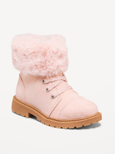 Faux-Fur Cuff Lace-Up Boots for Toddler Girls | Old Navy (US)