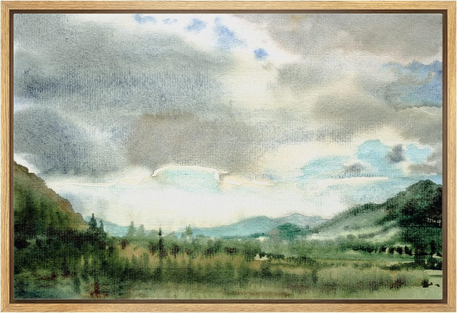 wall26 Framed Canvas Print Wall Art Cloudy Blue Sky Green Forest Valley Nature Wilderness Illustr... | Amazon (US)