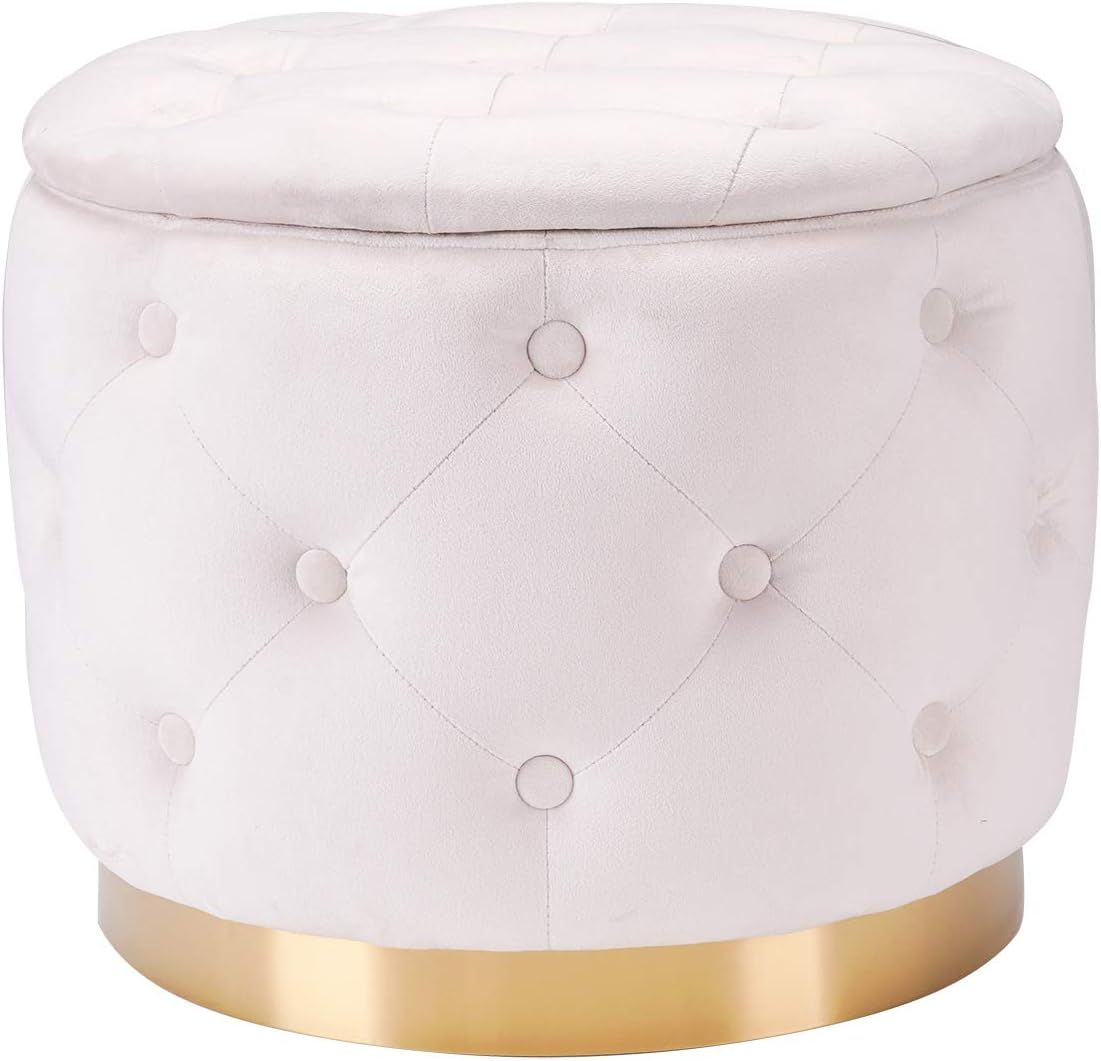 DEERUN Modern Velvet Tufted Button Upholstered Round Storage Ottoman Foot Rest Stool, Vanity Stoo... | Amazon (US)