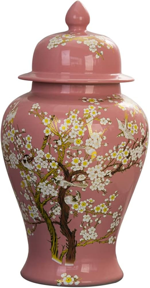 Pink Ginger Jar Vase Decor, Flower Bird Ceramic Chinoiserie Decorative Jars for Home, Office, Flo... | Amazon (US)