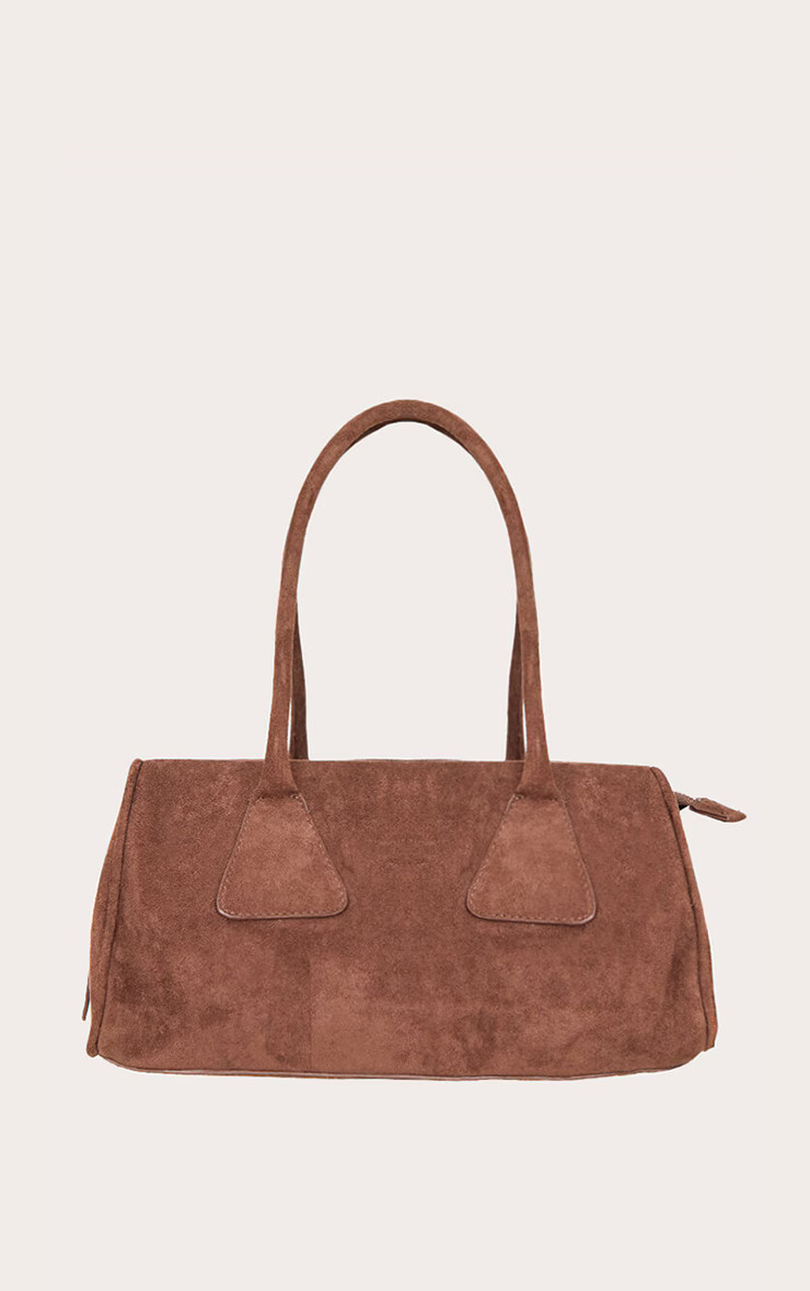 Chocolate Faux Suede Bowler Bag | PrettyLittleThing UK
