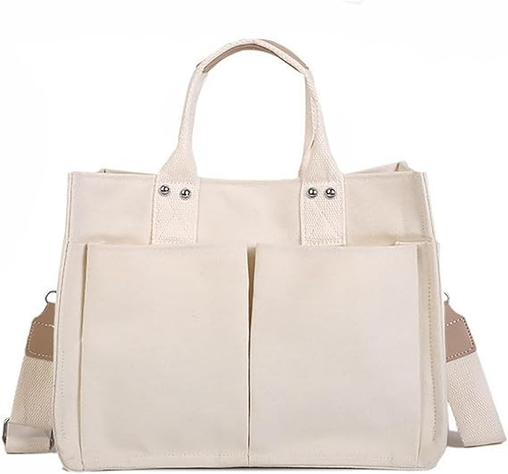 Canvas Bag with Handle, Multi-Pocket Shoulder Tote Purse, Durable & Wear-Resistant Messenger Bag,... | Amazon (US)