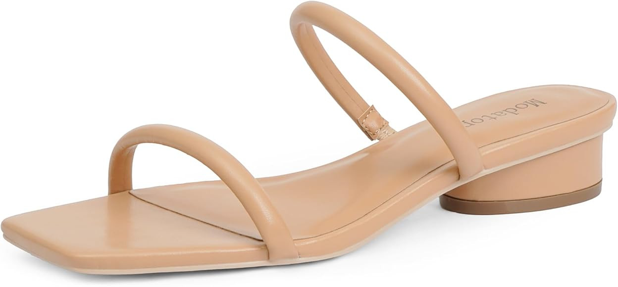 Modatope Square Open Toe Heeled Sandals Women Two Strap Chunky Heel Sandals for Women Low Block H... | Amazon (US)