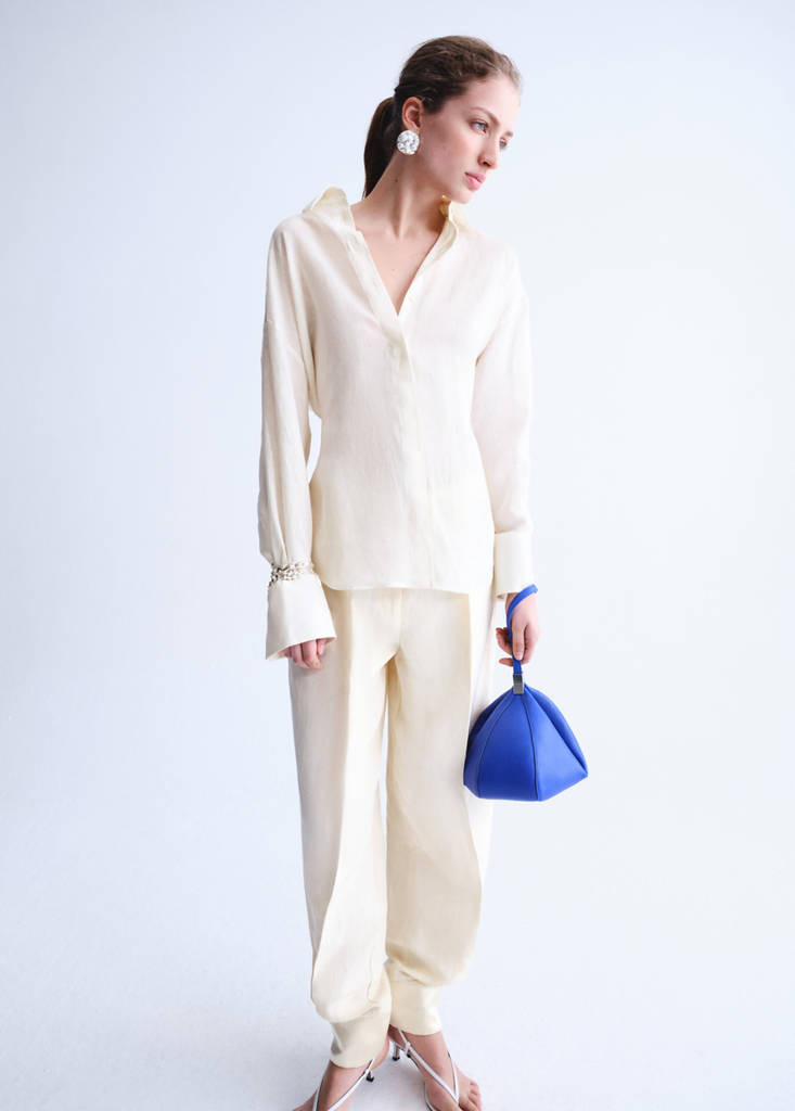 Linen blouse with tie off white - Woman - 6 - MANGO | Mango (US/MX/AU)