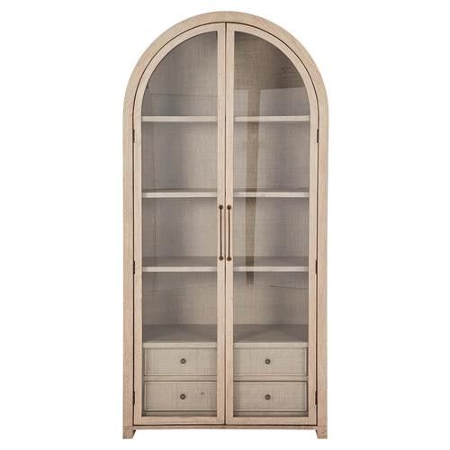 Gabby Elsa Natural Wood Glass Door Woven Rattan Drawer Arched China Cabinet | Kathy Kuo Home