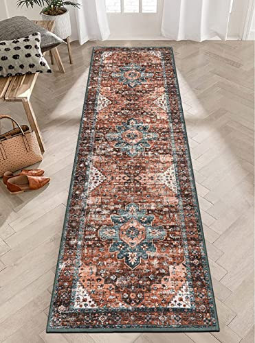 Moynesa Ultra-Thin Washable Vintage Runner Rug - 2'6"x8 Persian Non-Slip Hallway Accent Area Rug Run | Amazon (US)