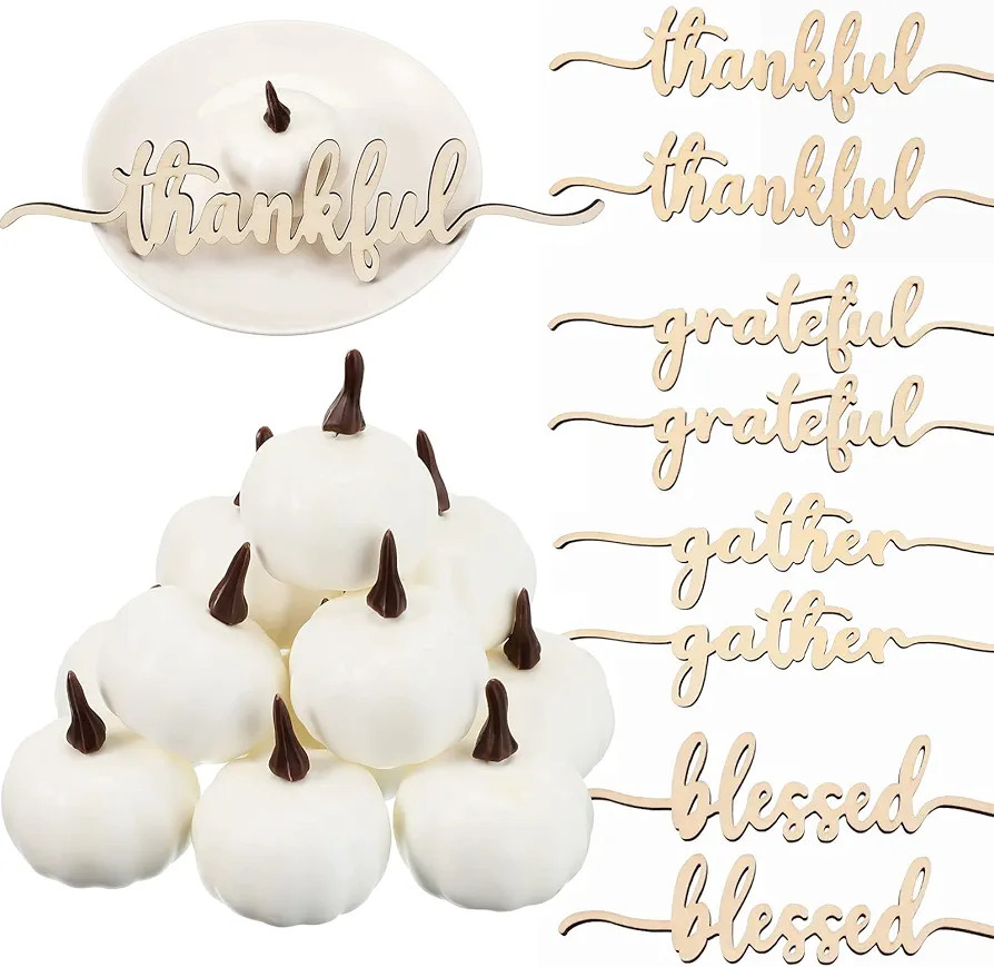 Vicenpal 24 Pcs Thanksgiving Wood Cutout Cards Sign Thankful Grateful Blessed Gather Word Table D... | Amazon (US)