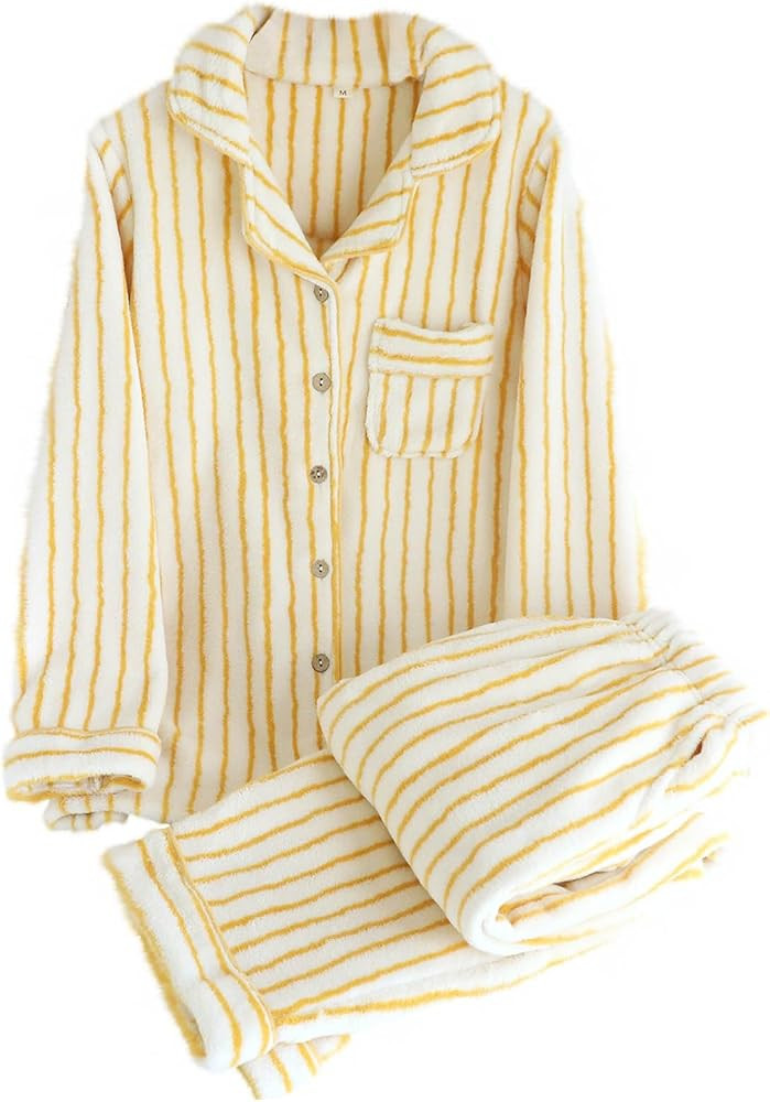 Fluffy Pajamas Set for Women Fleece Pjs Sets Striped Button Down Sleepwear Fuzzy Pants Winter Plu... | Amazon (US)