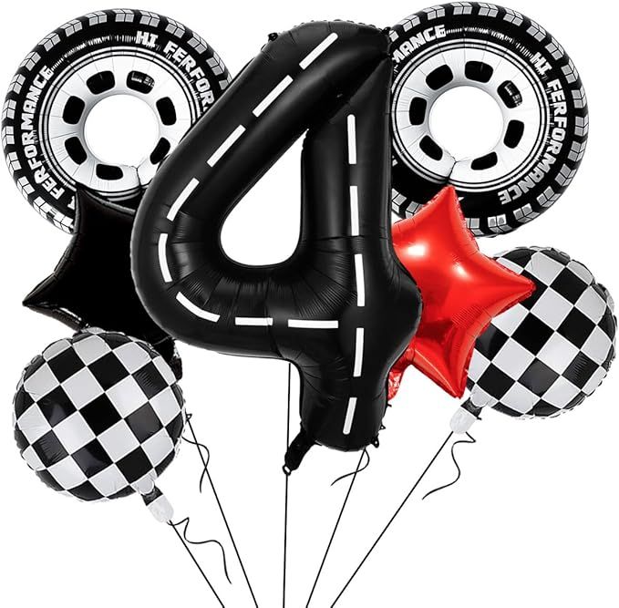 Race Car Balloons Birthday Party Decorations, Mylar Wheels Tire Balloons, Large 40 Inch Black Num... | Amazon (US)