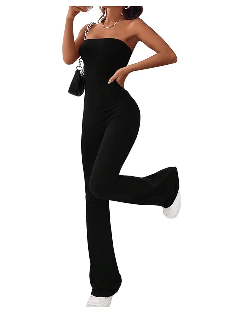 SOLY HUX Women's Strapless Sleeveless Tube Jumpsuit Summer Flare Leg Long Pants | Amazon (US)