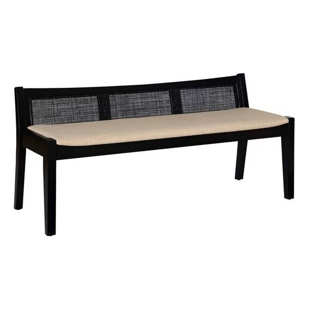 Linon Memphis Wood Cane Bench with Padded Seat in Black | Walmart (US)