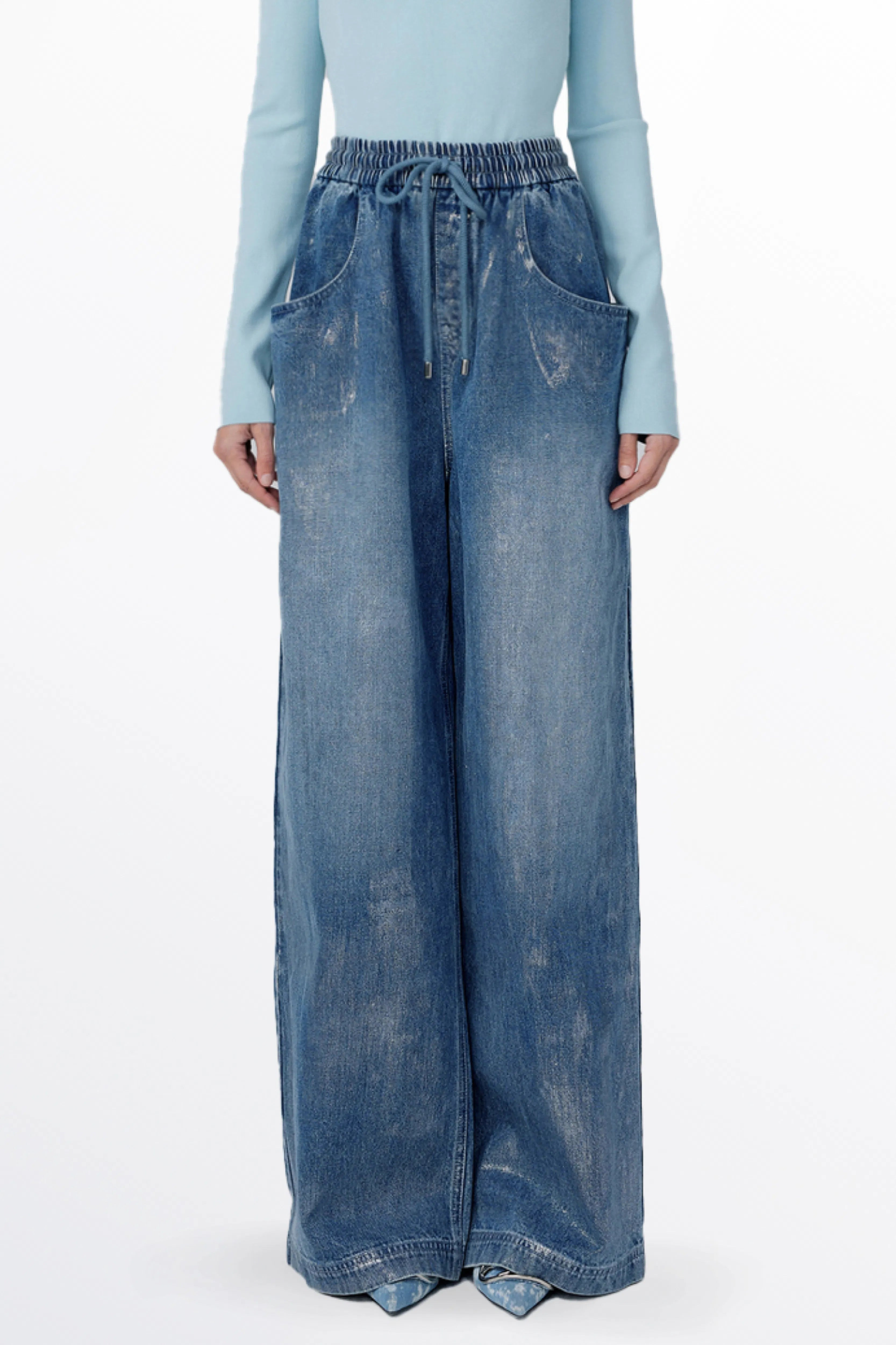 Bulb Shimmer Wide-leg Jeans in Cotton Denim | Fabrique