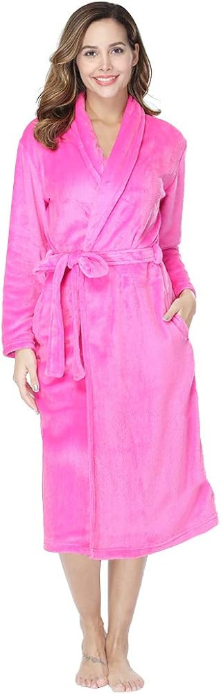RONGTAI Womens Bathrobe Ladies Fleece Plush Warm Long Robes | Amazon (US)