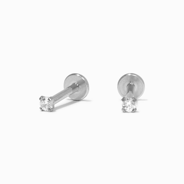 C LUXE by Claire's Silver Titanium Cubic Zirconia 2MM Round Flat Back Stud Earrings | Claire's (US)