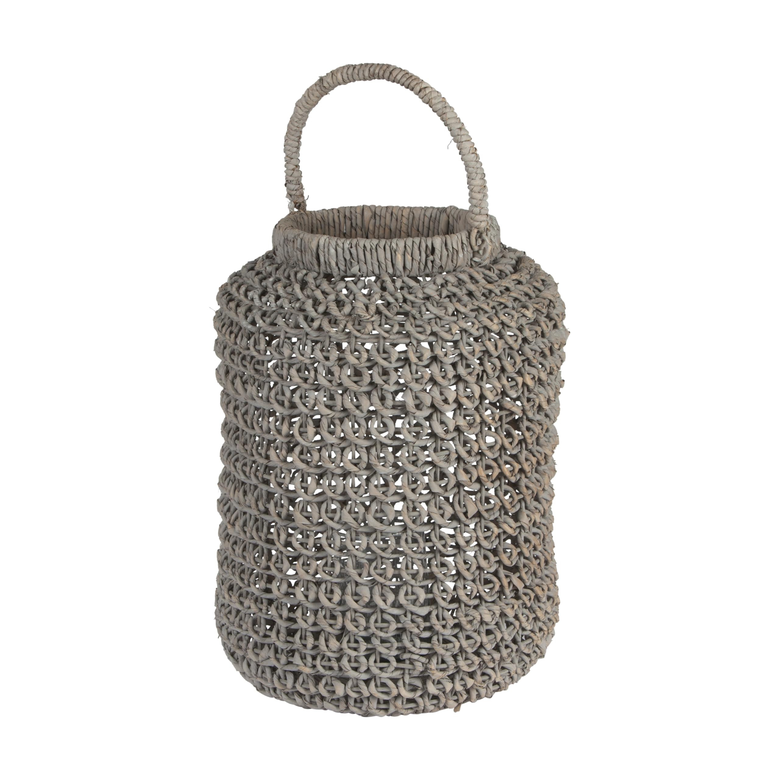 Creative Co-Op Medium Whitewashed Woven Water Hyacinth Lantern with Glass Insert & Handle | Amazon (US)