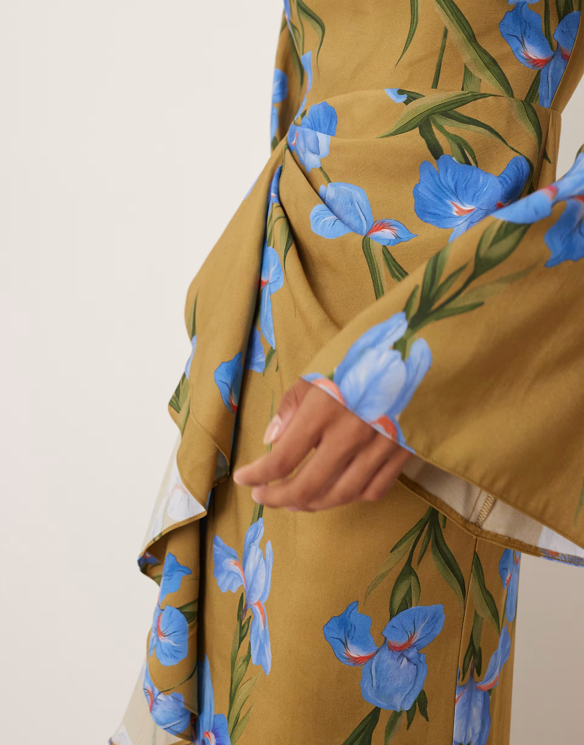 ASOS DESIGN long sleeve maxi dress with ruffle skirt in oversized green floral print | ASOS (Global)