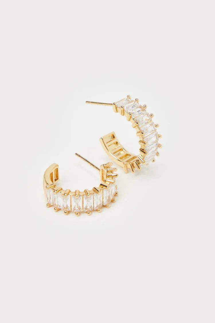 Perfect Glow 14KT Gold Rhinestone Hoop Earrings | Lulus (US)