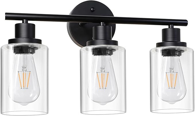 Unicozin Modern Bathroom Light Fixtures, 3 Light Vanity Lights, Black Wall Lamp with Clear Glass ... | Amazon (US)