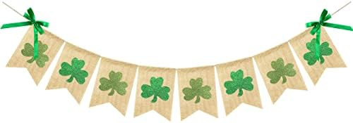 Glittery Shamrock Burlap Banner, Rustic St Patrick’s Day Decorations, Shamrock Clover Garland B... | Amazon (US)