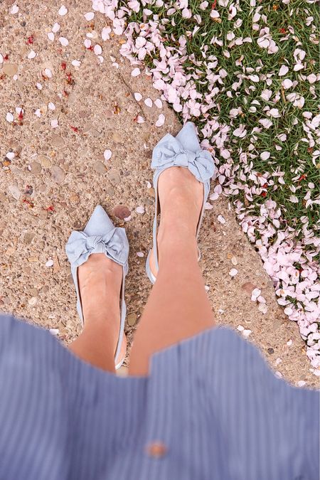 Bows on my toes in pretty blue suede shoes. Fit true to size, sling back style, and comfortable to walk in all day long 💙 

#LTKshoecrush #LTKsalealert #LTKfindsunder50