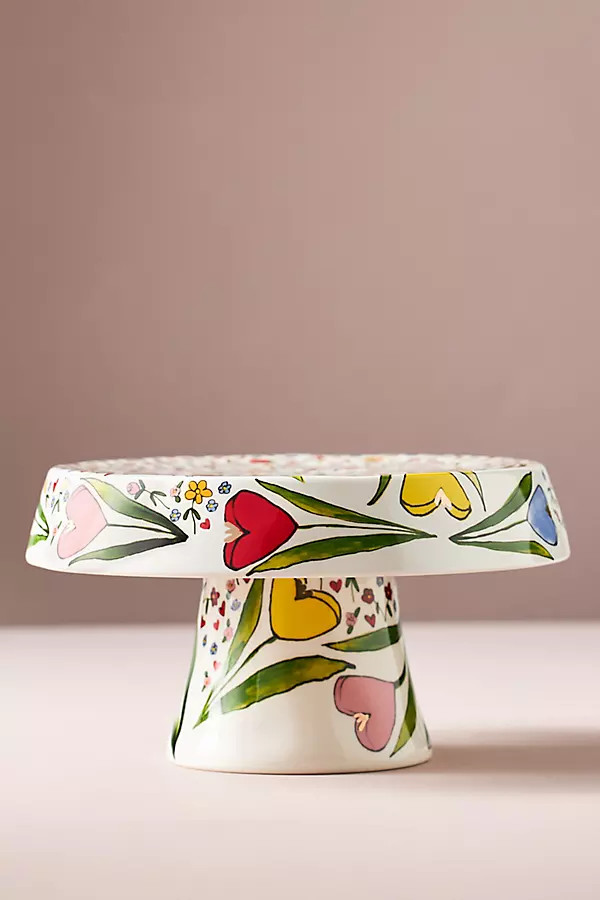 Blooming Hearts Stoneware Cake Stand | Anthropologie (US)