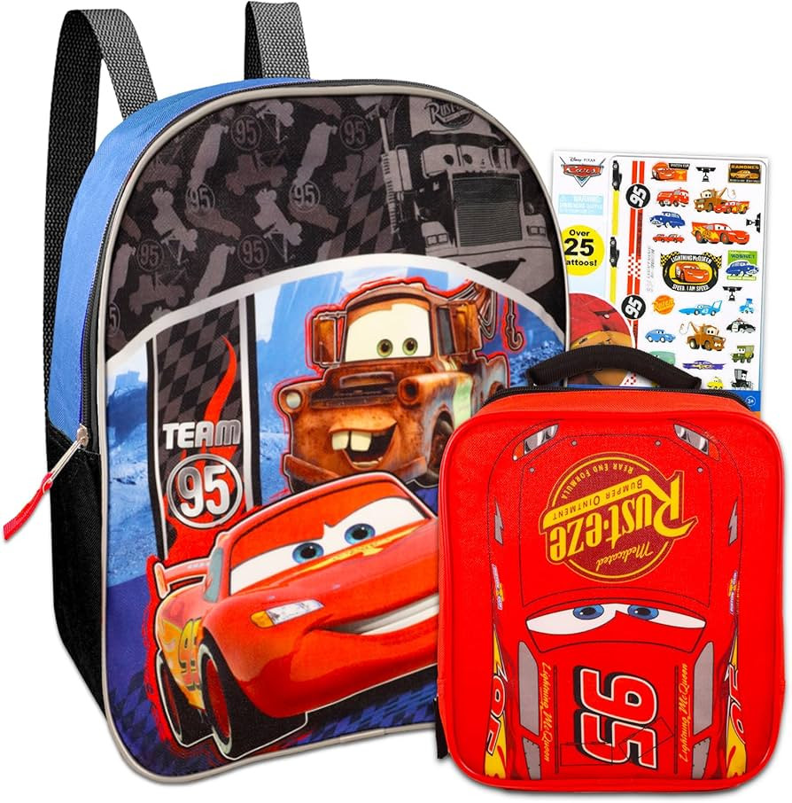 Disney Cars Mini Backpack and Lunch Box for Boys 4-6 Set - Bundle with 11'' Cars Backpack, Cars L... | Amazon (US)