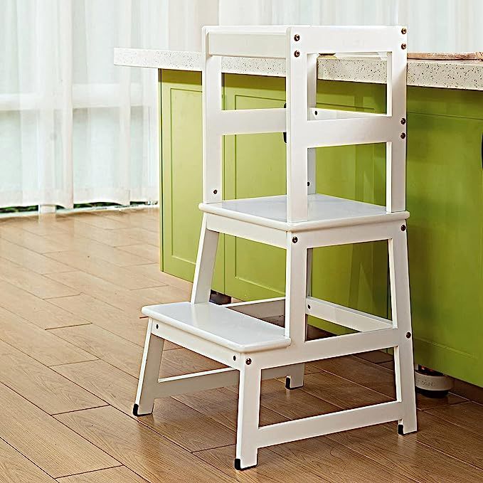 Wiifo Kids Kitchen Step Stool with Safety Rail,Wooden Learning Toddler Tower for Kitchen Counter,... | Amazon (US)