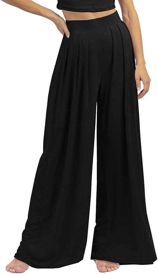 Womens Wide Leg Pants Casual Palazzo Flowy Pleated Trouser Woman Elastic High Waisted Loose Fit L... | Amazon (US)