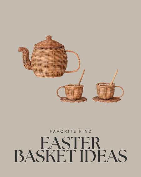 The cutest Easter basket gift idea! 🫖 Can also be used as home decor. Place on an open shelf or counter or fill with a glass vase and florals. Would make a beautiful centerpiece for a bridal or baby shower or tea party. 

Tea set
Rattan decor
Kitchen decor
Shelf decor
Baby shower decor
Bridal shower decor 

#LTKkids #LTKparties #LTKSeasonal