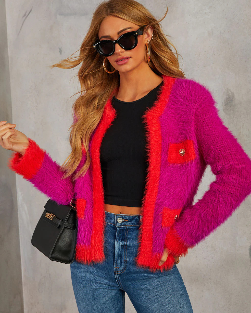 As If Fuzzy Two Tone Cardigan | VICI