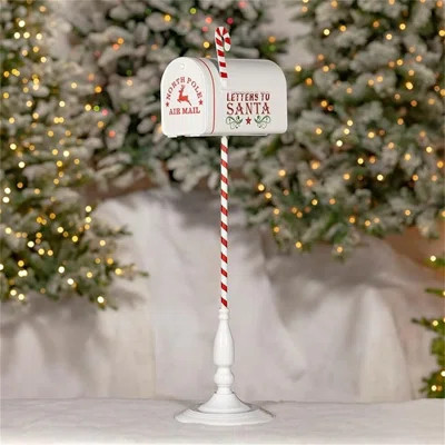 31" Tall North Pole Metal Mailbox With Candy Cane Stand | Wayfair North America