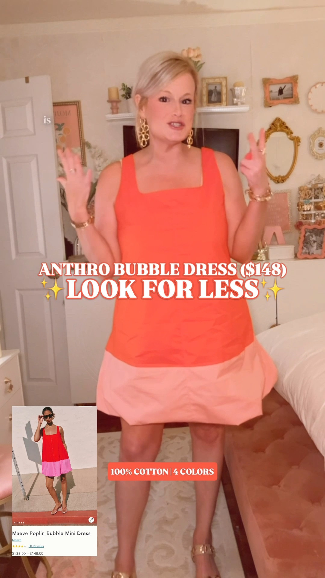 Anthropologie bubble dress look for less | Maeve bubble mini dress look for less | Amazon summer dress | cotton mini dress | colorblock dress

The $148 Anthropologie / Maeve bubble mini dress look, but on Amazon.

This red and pink colorblock Amazon dress has the playful designer details that make the Anthro version so good: square neckline, wide straps, easy A-line mini silhouette, voluminous bubble hem, side pockets, and that bold summer color story. 

I’m in a medium. True to size. 100% cotton, machine washable, and available in 4 colors.

The bubble hem is the detail that makes it feel designer instead of like a plain cotton mini. The red and pink version is especially good for summer date nights, girls trips, birthday dinners, vacation outfits, resort lunches, beach town shopping, cruise outfits, poolside plans, casual brunch, Fourth of July weekend, patio drinks, and warm weather weekends.

Style it with raffia sandals, gold hoops, pearl studs, white sandals, flat slides, a woven clutch, a denim jacket, or simple gold jewelry for an easy summer outfit.

Anthropologie bubble dress look for less, Anthro bubble dress look for less, Maeve Poplin Bubble Mini Dress look for less, Maeve dress dupe, Anthropologie inspired dress, Anthro style dress, Amazon bubble dress, Amazon summer dress, Amazon dress find, bubble hem dress, bubble hem mini dress, colorblock mini dress, red and pink dress, cotton mini dress, 100 cotton dress, dress with pockets, square neck dress, wide strap dress, vacation dress, resort dress, beach vacation outfit, summer date night dress, brunch dress, cruise outfit, Fourth of July dress, playful summer dress, preppy summer dress, feminine summer outfit, designer look for less

#LTKFindsUnder50 #AmazonFinds #Anthropologie #AnthroStyle #SummerDress #VacationOutfit #LookForLess #BubbleHem #WeddingGuestDress

#LTKSeasonal #LTKWedding #LTKootd