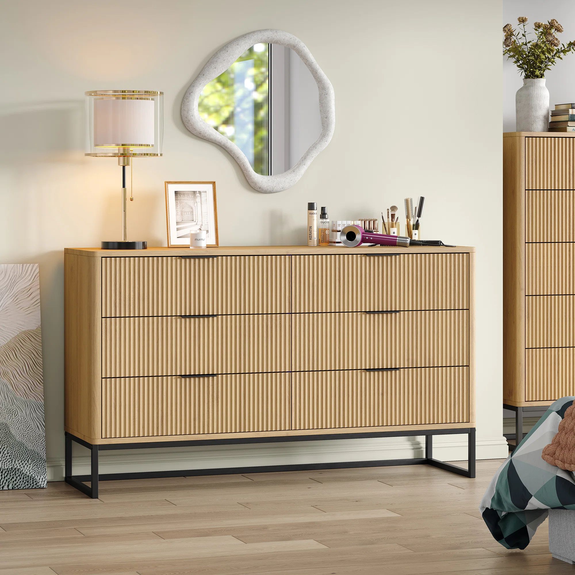 Ebern Designs Semin 54"W Fluted Design 6-Drawers Dresser Organizer,Wood Chest of Drawers & Review... | Wayfair North America