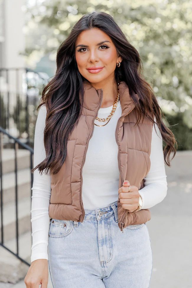 Sights To See Cocoa Cropped Puffer Vest | Pink Lily