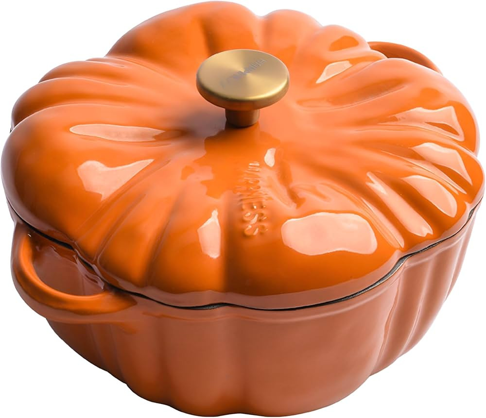 Enameled Cast Iron Dutch Oven with Lid, 1.5 qt Pumpkin Shaped Pot for Versatile Cooking,Pumpkin D... | Amazon (US)