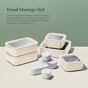 Caraway Glass Food Storage Set, 14 Pieces - Ceramic Coated Food Containers - Easy to Store, Non T... | Amazon (US)
