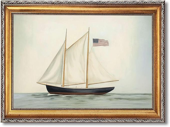 Framed Sailboat with American Flag Poster Canvas Print Art, Vintage Painting, Wall Art, Pictures,... | Amazon (US)