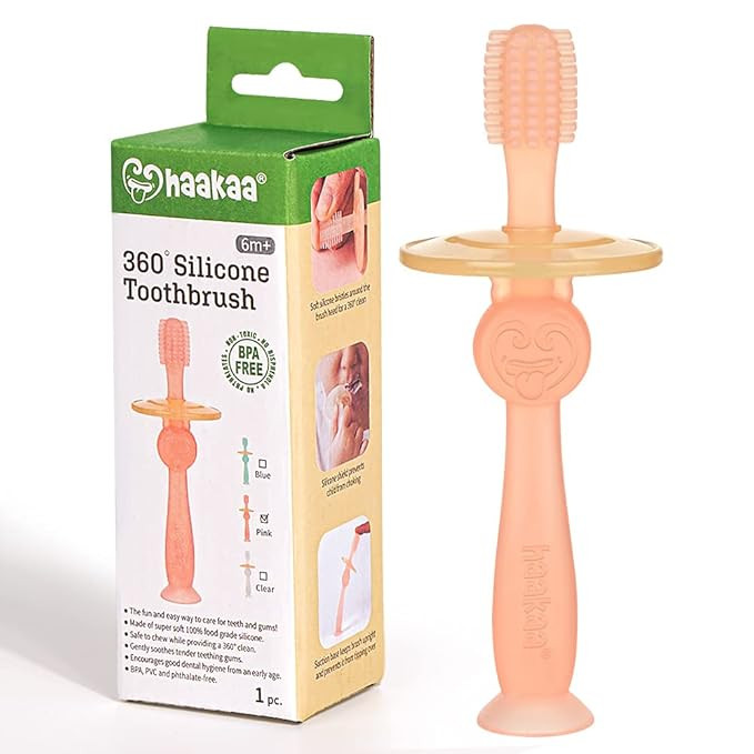 haakaa 360° Baby Toothbrush with Suction Base Infant Silicone Toothbrush Teethers for Babies Tee... | Amazon (US)