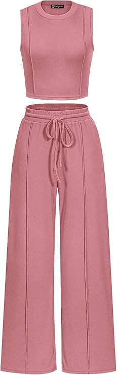 PRETTYGARDEN Women's Summer 2 Piece Loungewear Set Cropped Tank Top Wide Leg Sweatpants Tracksuit... | Amazon (US)