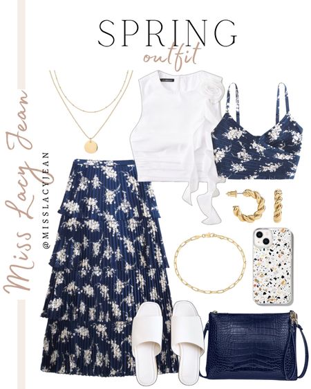 Spring outfit includes skirt and cropped top matching set, white top, gold necklace, gold earrings, gold bracelet, navy handbag, slide sandals, cell phone cover.

Spring outfit, Abercrombie, summer outfit, new for spring 

#LTKitbag #LTKstyletip #LTKfindsunder100