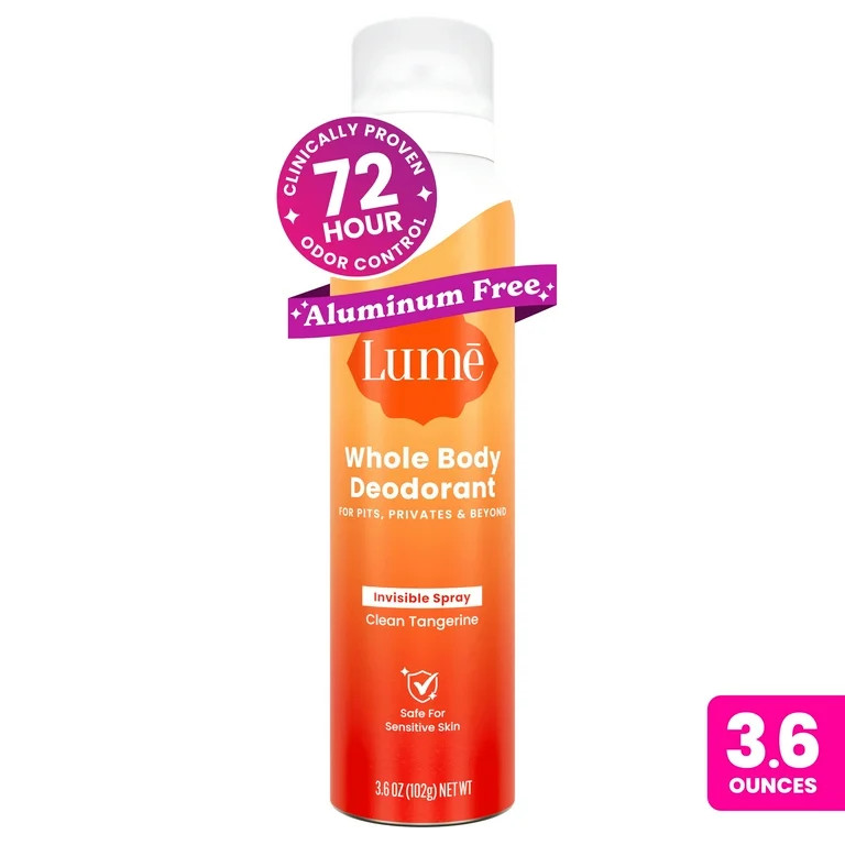 Lume Whole Body Deodorant for Women, Spray Deodorant, Aluminum Free, Clean Tangerine, 3.6 oz | Walmart (US)